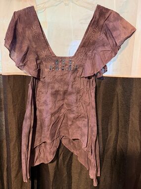 Preloved Boho Purple Flutter Sleeve Peasant Top